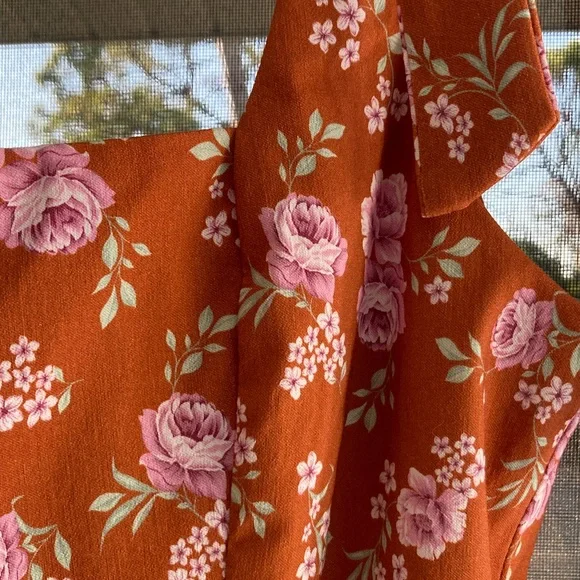 Altar'd State Floral Dark Orange/Clay Lined Dress Sz M NWT $69.95 Retail - Picture 2 of 8